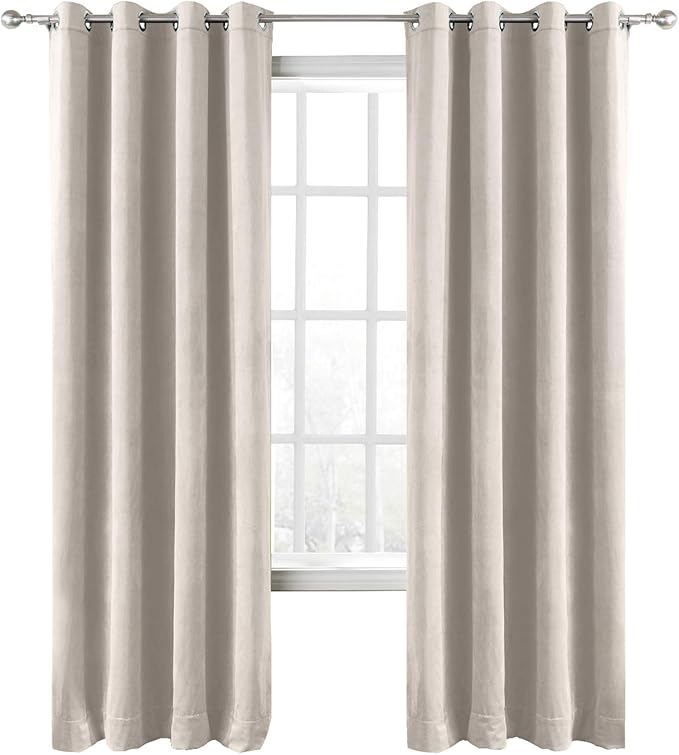 ChadMade Blackout Lined Premium Velvet Curtain Ivory 72Wx102L Inch, Eyelet by ChadMade