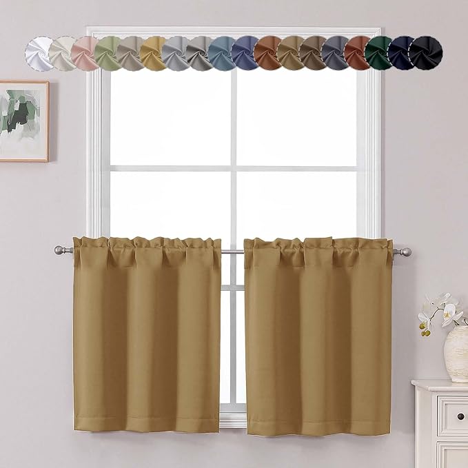 Chyhomenyc Gold Short Blackout Curtains 24 Inch Length, Small Kitchen Curtain by Chyhomenyc