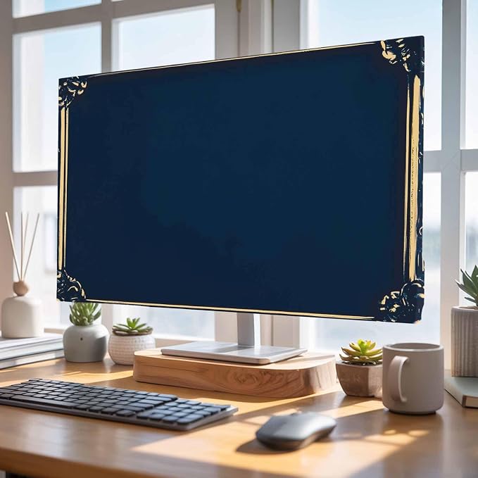 Navy Blue Retro Floral Border Indoor TV Cover, Elastic TV Screen Protector - Image 5