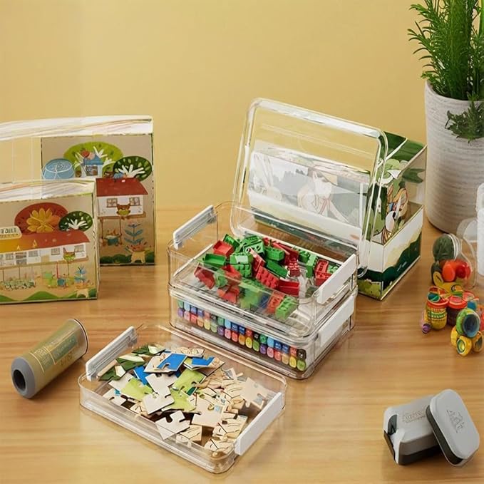 2 Pcs Plastic Portable Project Case, Scrapbooks, Art Supplies - Image 4
