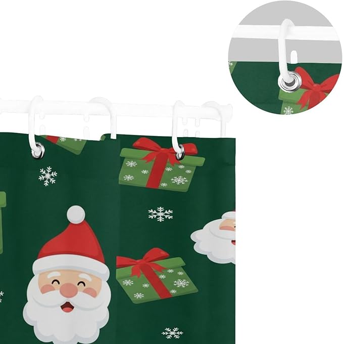 Snow Christmas Santa Green Shower Curtain Liner 72×72 inch - Image 5