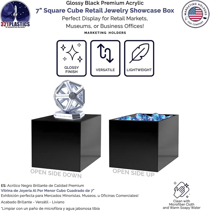 Acrylic Display Box with One Open Side 7" Black Versatile Square Plastic - Image 3