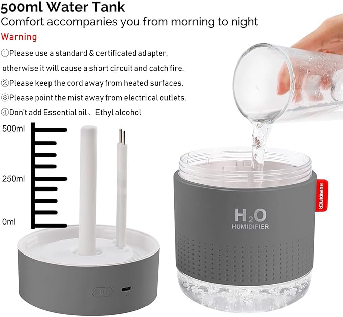 Portable Mini Cool Mist Humidifier, 500ml USB Personal Desktop Humidifier - Image 5