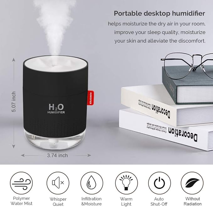 Portable Mini Cool Mist Humidifier, 500ml USB Personal Desktop Humidifier - Image 2