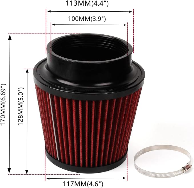 4" Inlet Car Performance Reusable Cold Air Intake Filter Universal 100mm - Image 5