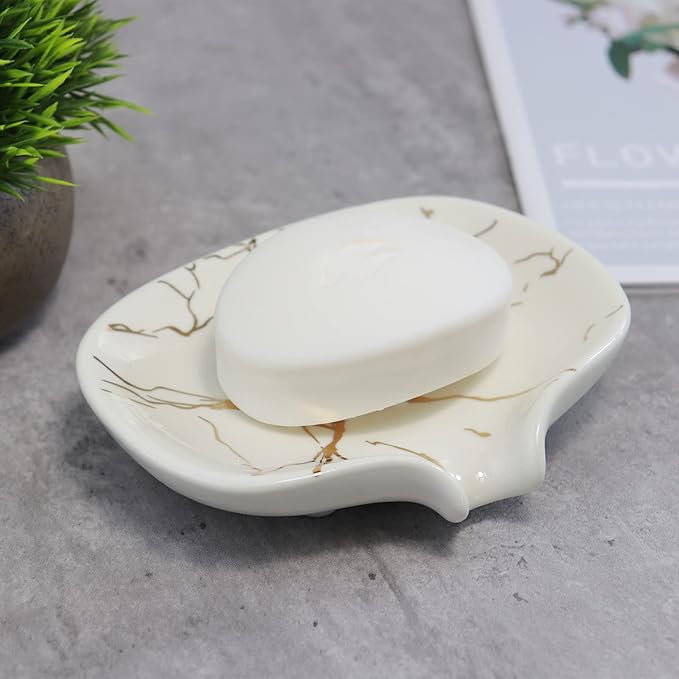 Ceramic Marble Texture Soap Dish, Self Draining Slot, Ceramic Self Draining - Image 5