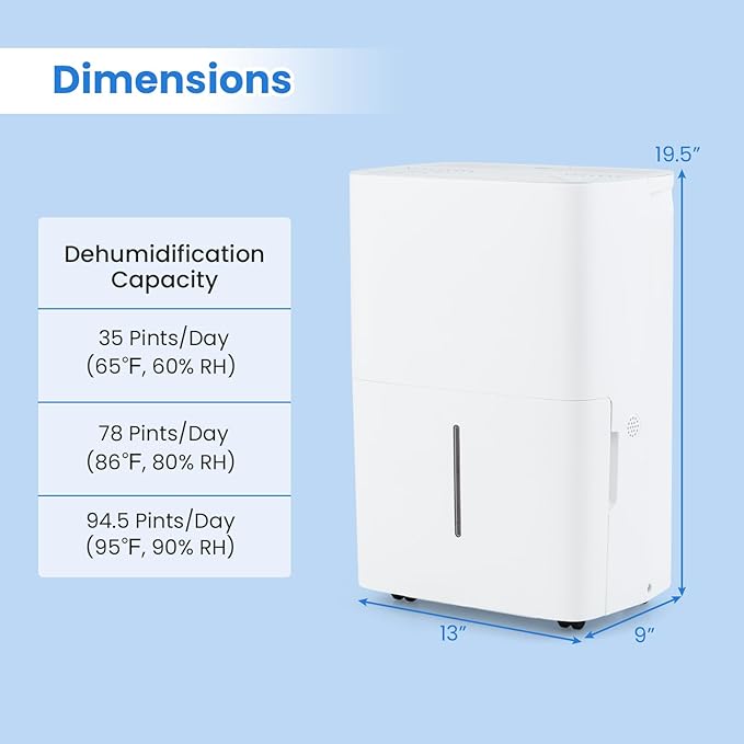 ARLIME 94.5 Pints Dehumidifier for Home, 6000 Sq.Ft Dehumidifier w/24H Timer - Image 6