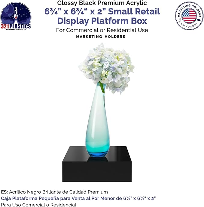 6 Pack Glossy Black Acrylic Display Box Versatile 5 Sided Pedestal 6.75" x - Image 5