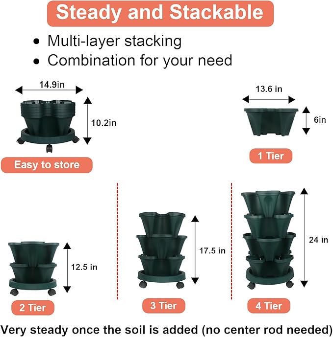 GameXcel Vertical Planter 4 Tier Stackable Planters Garden Planters Strawberry - Image 7