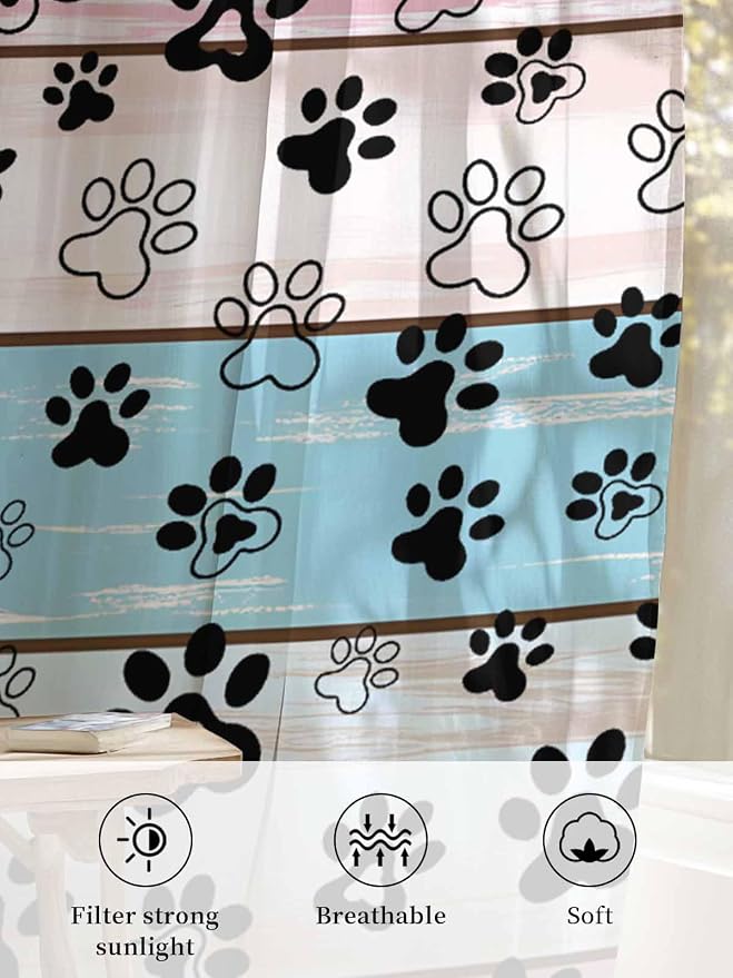 Sheer Curtains 63 Inch Length, Farmhouse Beige Wood Privacy Voile Drapes - Image 6