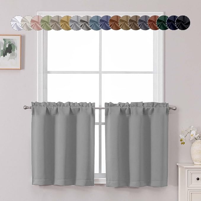 Chyhomenyc Silver Grey Short Blackout Curtains 24 Inch Length, Small Kitchen by Chyhomenyc
