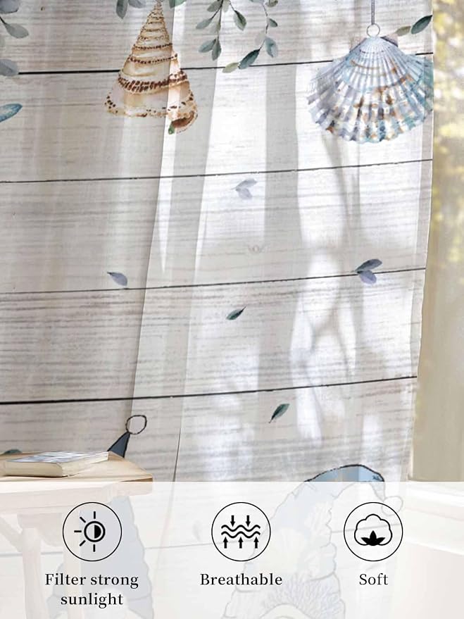 Sheer Curtains 108 Inches Long, Coastal Eucalyptus Leaf Semi Sheer Curtains - Image 6