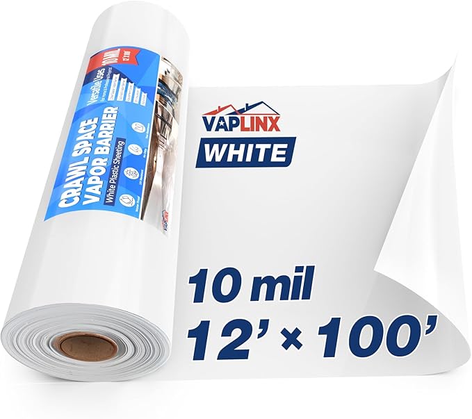 White Crawl Space Vapor Barrier, 10 Mil Vapor Barrier, Heavy Duty Polyethylene by VAPLINX