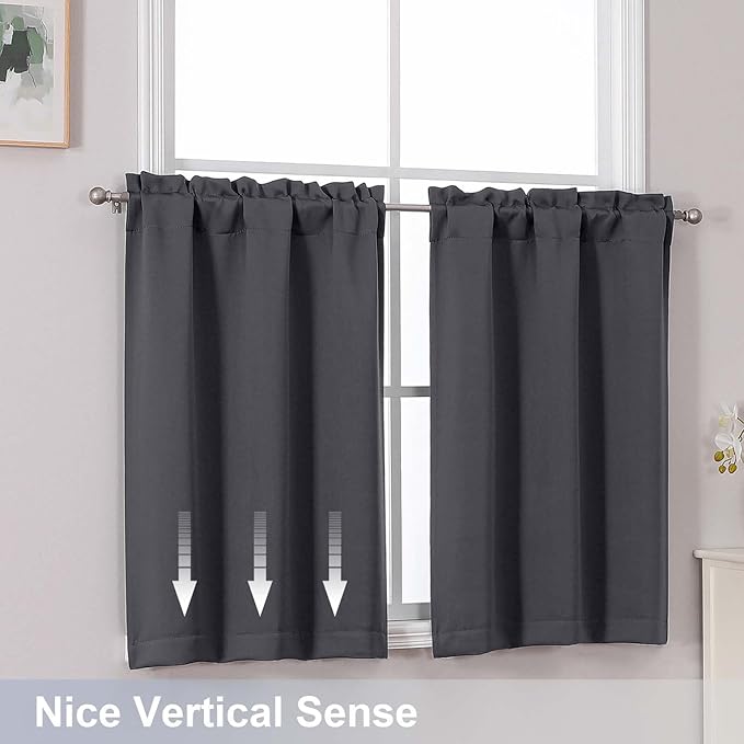 Chyhomenyc Charcoal Grey Short Blackout Curtains 45 Inch Length, Small Kitchen - Image 6