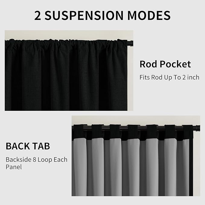 CUCRAF Linen 100% Blackout Curtains 108 Inch Length 2 Panels Set, Back Tab and - Image 3