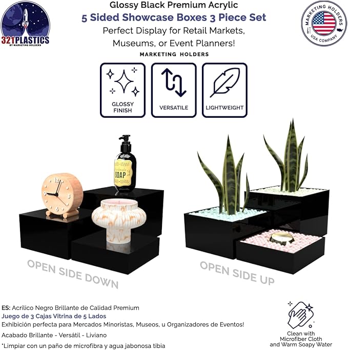 Marketing Holders Acrylic Display Riser Boxes Black 3 Piece Retail Product - Image 4