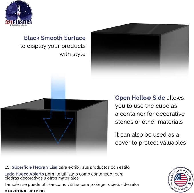 2 Pack Acrylic Display Riser Boxes 3 Piece No Lid Black Retail Product Riser 4" - Image 6
