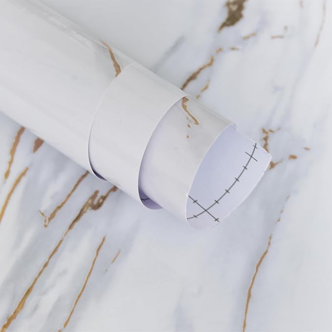 48"x354.3" Extra Wide White and Gold Wallpaper Peel and Stick Marble Contact by BoobestPeelStickWallpaper