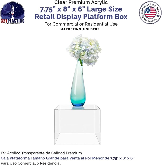 2 Pack Clear Acrylic Display Box Versatile 5 Sided No Lid Pedestal 7.75" x 8" x - Image 4