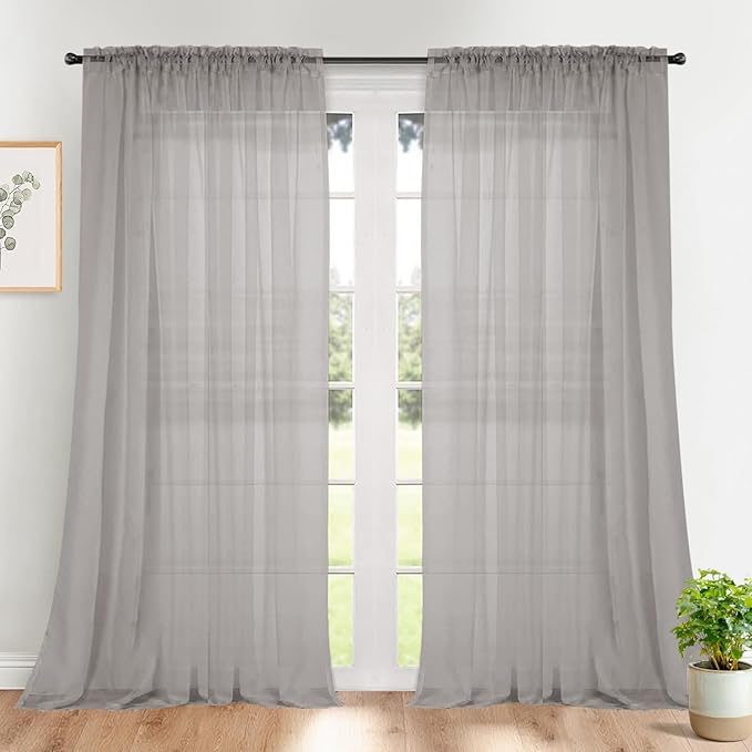 Dreaming Casa Solid Sheer Curtains 96 Inches Long Grey Rod Pocket Voile by DreamingCasa