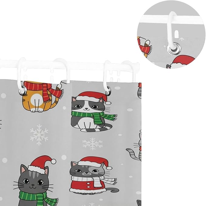 Christmas Cats Gray Shower Curtain Liner 72×72 inch - Image 5