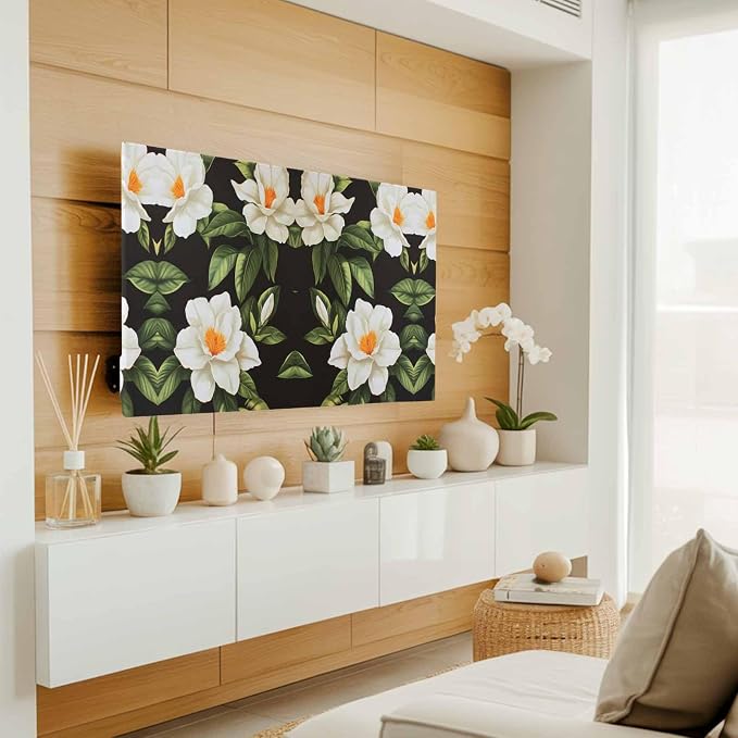 Rural White Gardenia Flower Indoor TV Cover, Elastic TV Screen Protector - Image 3