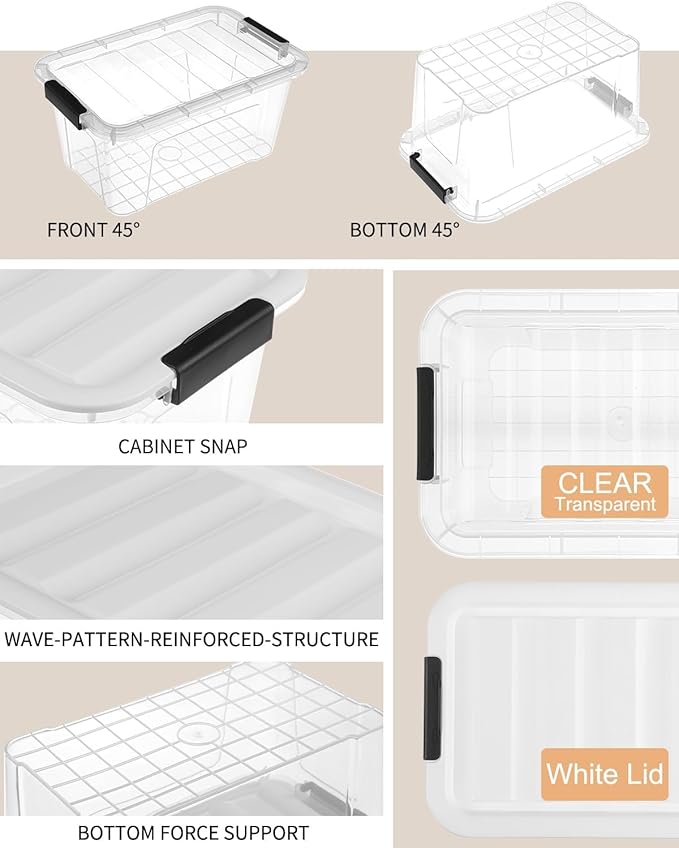 Plastic Storage Bins with Lids 6 Pack, 7 Quart Storage Containers with Black - Image 3