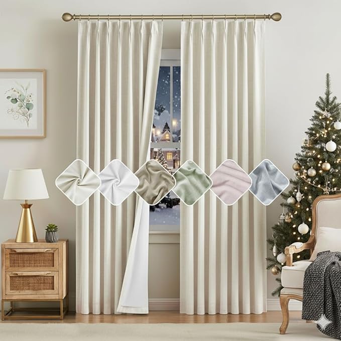 Kayne Studio Natural Pinch Pleated Full Blackout Curtains, Linen Blend Room - Image 9
