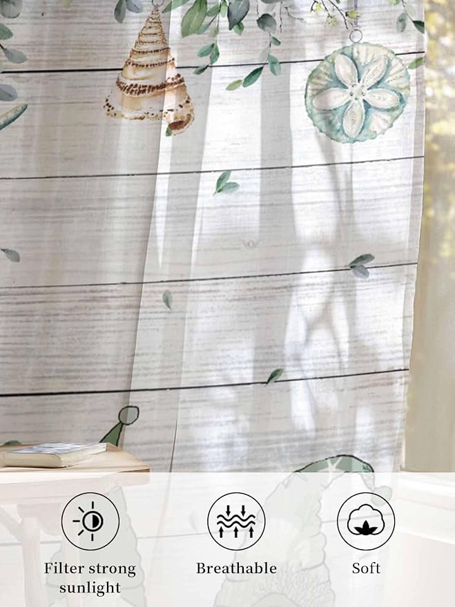 Sheer Curtains 54 Inch Length, Coastal Eucalyptus Leaf Semi Sheer Curtains - Image 6