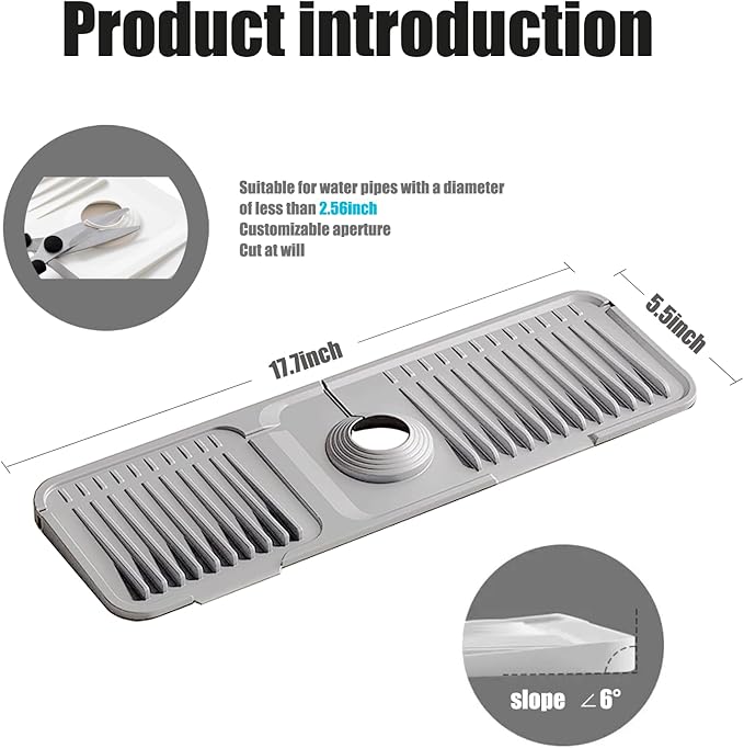 STARGAZ Silicone Faucet Mat for Kitchen Sink, Faucet Draining Mat, Sink Back - Image 2