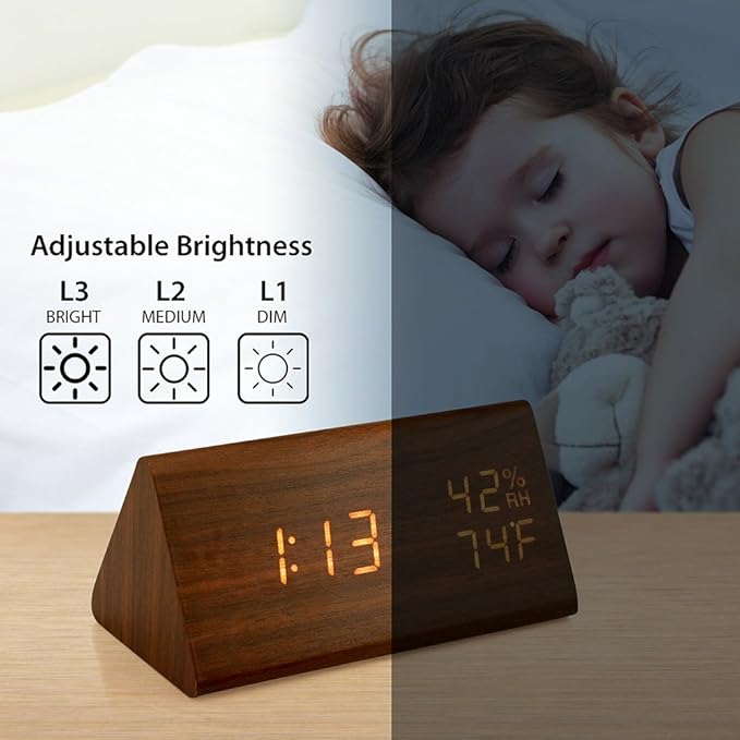OCT17 Wooden Alarm Clock, Smart LED Digital Clock - Image 4