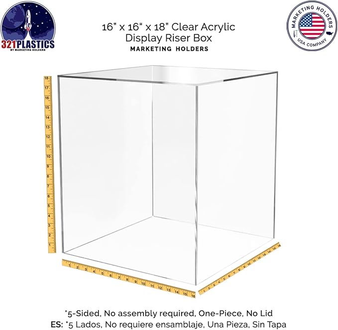 16" x 16" x 18" Clear Acrylic Display Box No Lid Versatile Square Plexiglass - Image 7