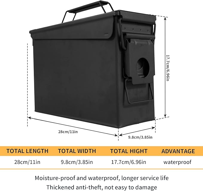 GUGULUZA Metal Ammo Can 30/50 Cal, Lockable Bullet Storage Case, Waterproof & - Image 4