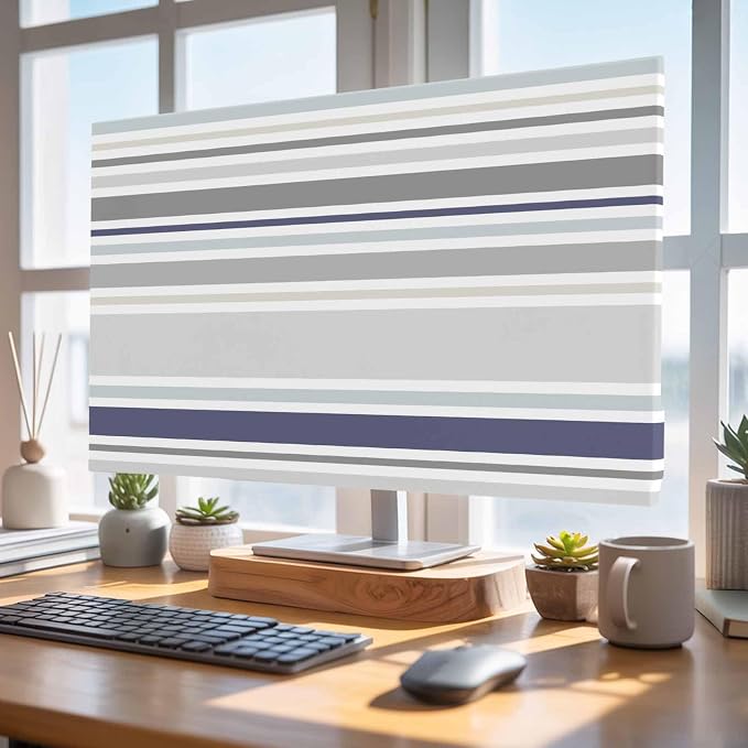 Minimalist Stripes Gray Blue Beige Indoor TV Cover, Elastic TV Screen Protector - Image 4