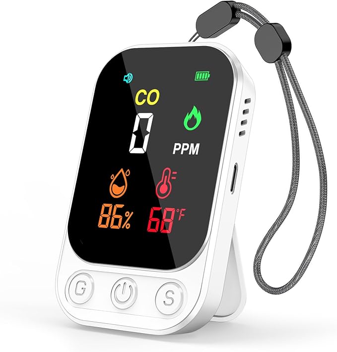 Portable Carbon Monoxide Detectors, 3-in-1 CO Detector – Mini CO, Temp & by RealPlus