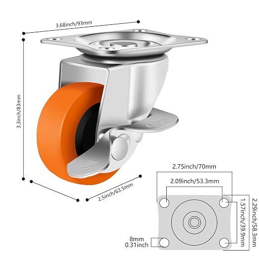 2.5 Inch Caster Wheels, Casters Set of 8, Heavy Duty Caster - Image 2
