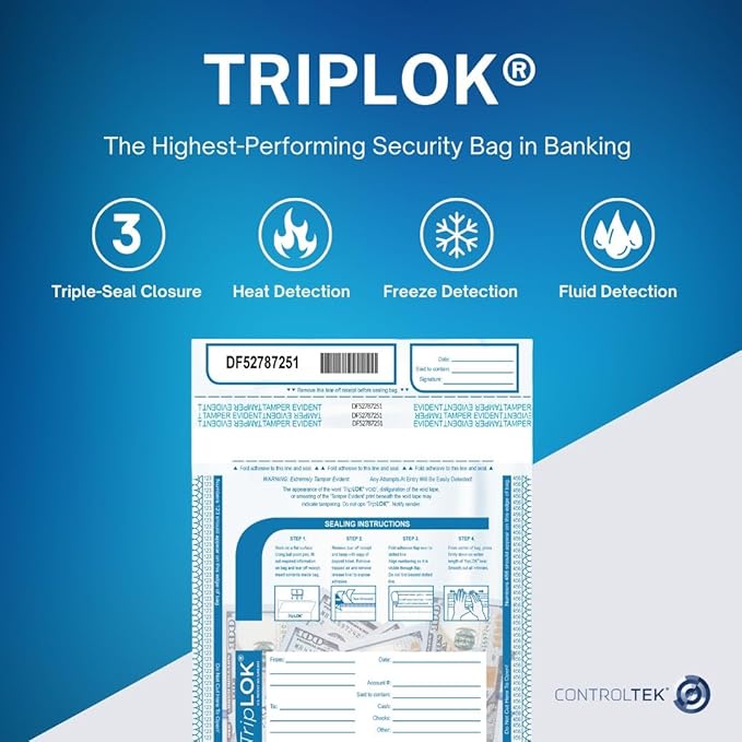 ControlTek TripLok 15" x 20", 50 Bags Tamper-Evident Deposit Bags - Image 2