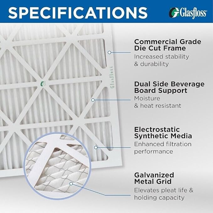 Glasfloss 16x25x4 MERV 10 4" Inch Pleated Air Filters Box of 3. Actual Size: - Image 3