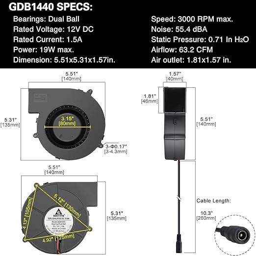 GDSTIME 140mm x 40mm Variable Speed Blower Fan, 110V 120V 220V AC Powered 5.5 - Image 6