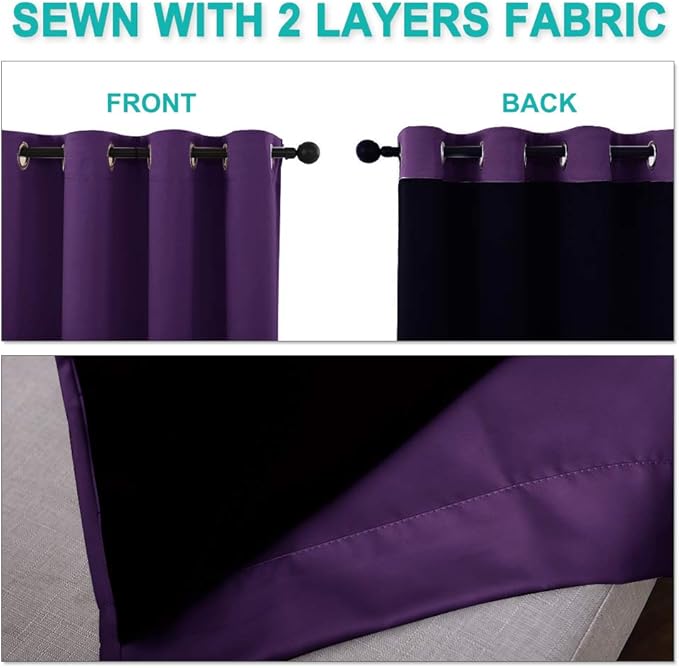 NICETOWN Room Warming Blackout Curtains 80 inches Long, Royal Purple, 2 Pieces - Image 5