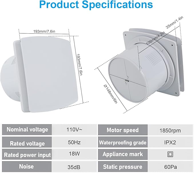 Bathroom Exhaust Fan, 6 inch Silent Ceiling and Wall Mount Ventilation Fan - Image 6