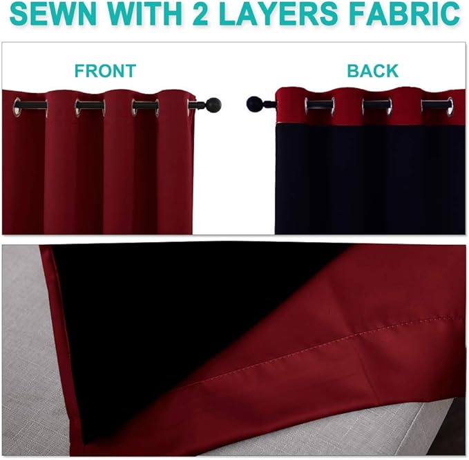 NICETOWN 100% Blackout Window Curtain Panels, Burgundy Red, Cold and Full Light - Image 5
