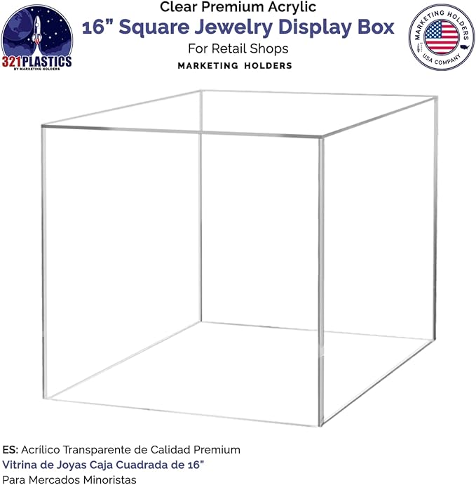 2 Pack 16 Inch Clear Acrylic Display Box Versatile Square One Piece No Lid - Image 6