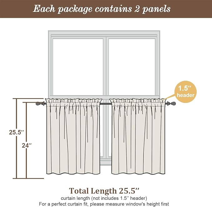 Chyhomenyc Roman Kitchen Curtains 24 Inch Length, Linen Blend Textured Small - Image 5