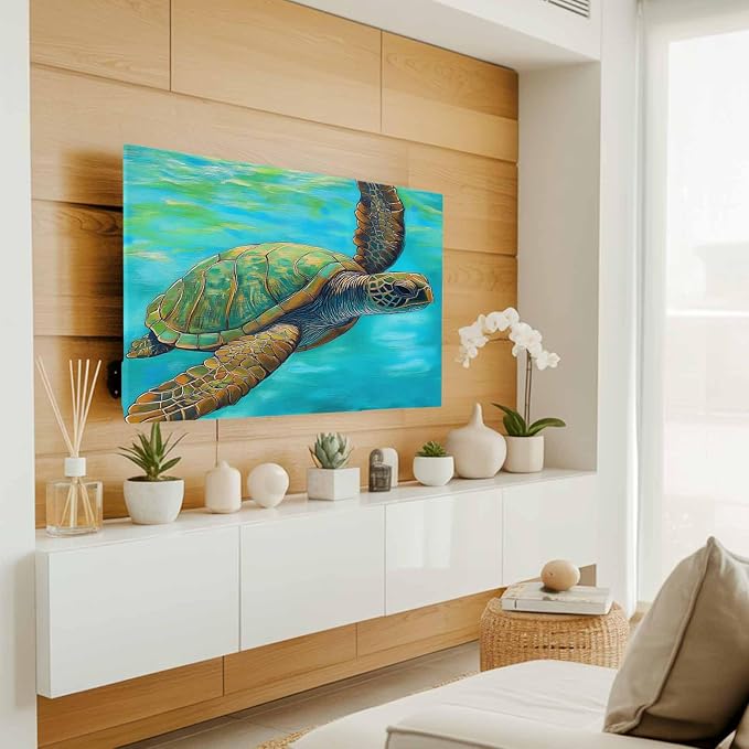 Sea Turtle Summer Ocean Teal Gradient Indoor TV Cover, Elastic TV Screen - Image 2