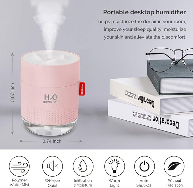 Portable Mini Cool Mist Humidifier, 500ml USB Personal Desktop Humidifier - Image 2