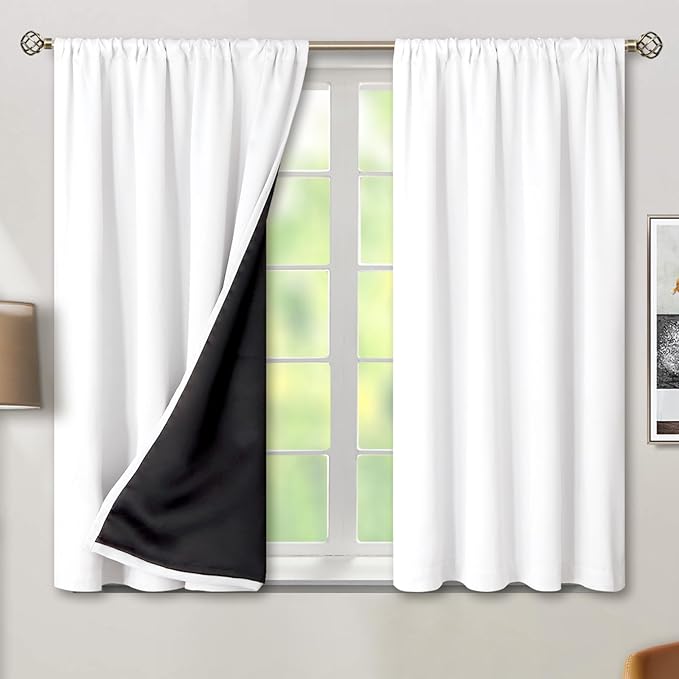 BGment White Blackout Curtains for Bedroom 54 Inch Length, Short Thermal by BGment