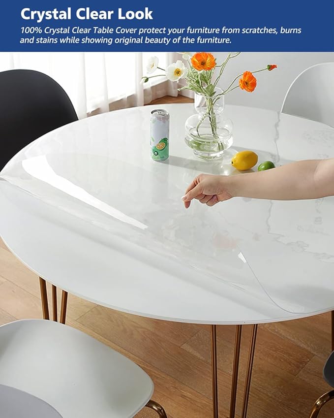 32 Inch Round Clear Dining Room Table Cover Easy Clean Waterproof Plastic Vinyl - Image 4