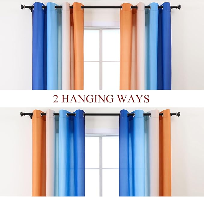 L.Z.E Navy Blue Orange Ombre Privacy Curtains 84 Inches Long - Image 2