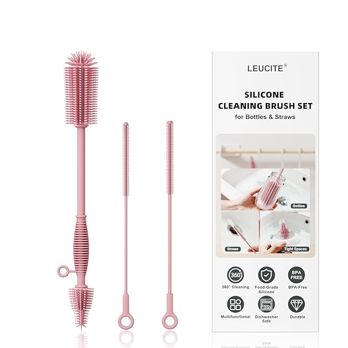 Silicone Cleaning Brush Kit, Water Bottle and Straw Cleaner Brush Set by Leucite